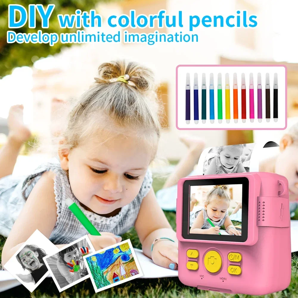 Kids Selfie Digital Print Camera Video Children Instant Photo Camera Type-C Charging For Kid Birthday Gift with Fill Light Night