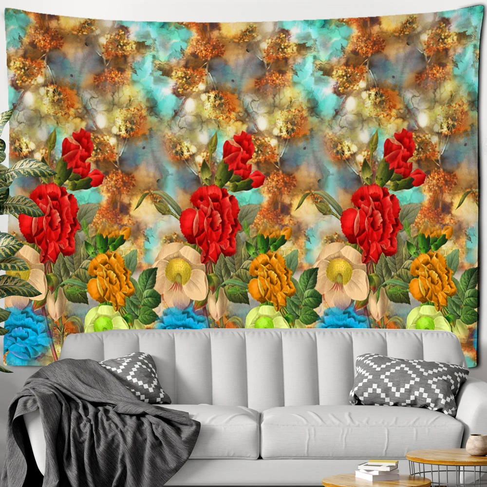 Bohemian Style Flower Oil Painting Room Decor Tapestry Home Background Wall Decor Hippie Dormitory Decorative Star Tapesty