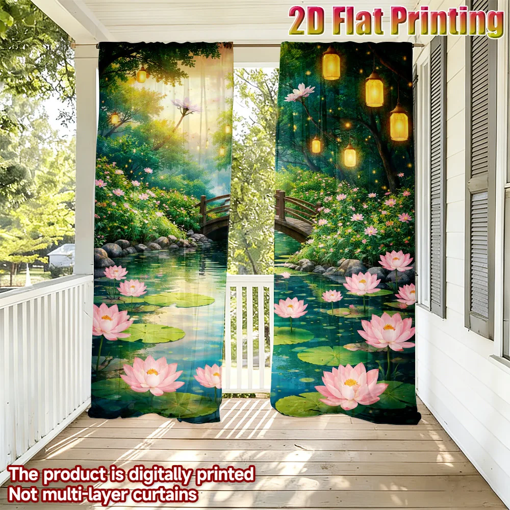 Lian Tang Bridge Outdoor Pattern Print Drapes Room Darkening Window Curtains for Home Decor,Rod Pocket Blackout Curtains Bedroom