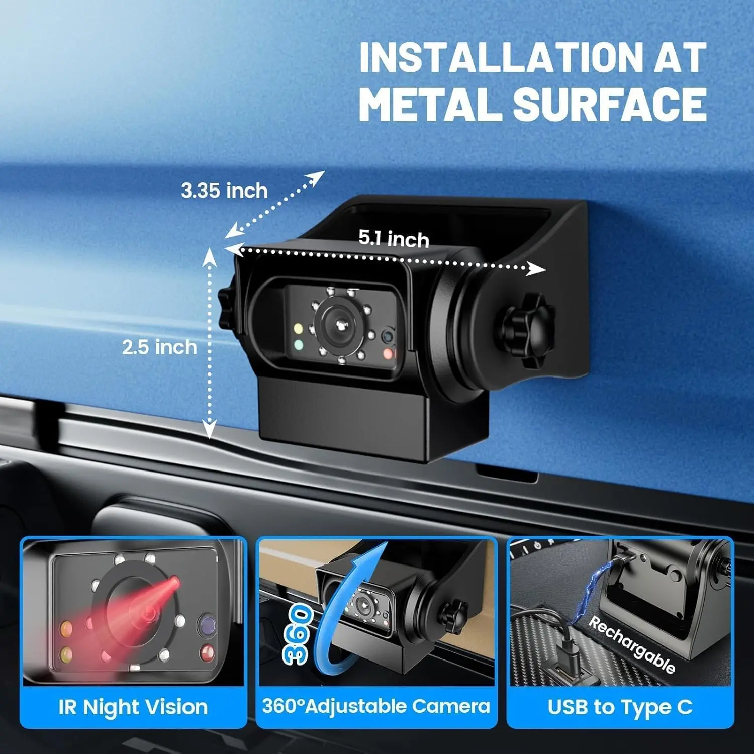 Wireless Hitch Camera with WiFi, Magnetic Mount, Night Vision for Trailers, RVs, Trucks - iPhone/Android Compatible