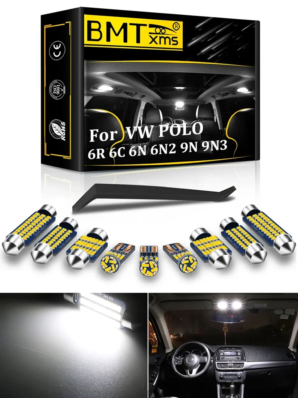 Zestaw oświetlenia LED wnętrza BMTxms do VW POLO 6R 6C 9N 9N3 6N 6N1 6N2 Passat B4 B5 B6 B7 B8 CC Tiguan 5N Canbus Map Dome Trunk Light Kit — zdjęcie 2