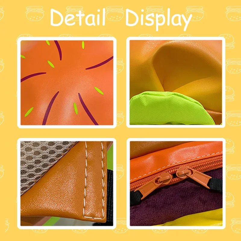 Cartoon Cheeseburger Backpack Multi-Compartment Cute Large Capacity Funny Plush Hamburger Burger Backpack Daypack for Kid Adult