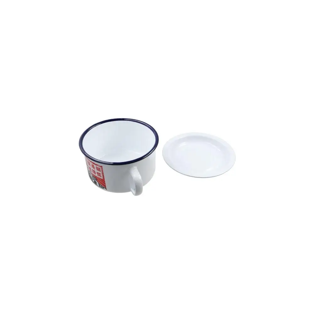 

Household 1300ml Enamel Instant Noodle Bowl with Lid Handle Ramen Bowl Thickened Large Size Enamelware Mug Gift