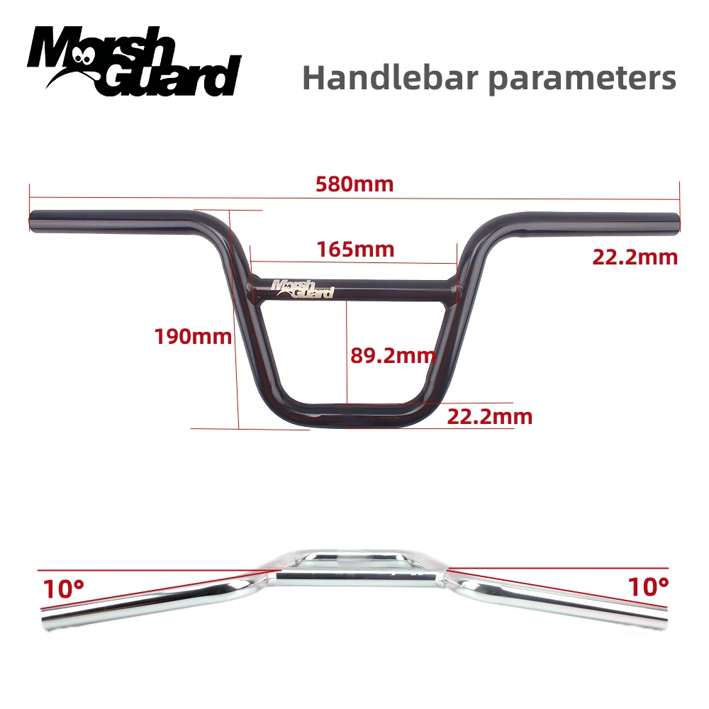 MORSH GUARD BMX Bicycle Handlebar Aluminium Alloy Swallow Handle Lift 190mm Fold Bicycle Raised U-shaped Handlebars 22.2mm