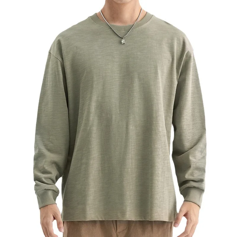 

Autumn Men's Pure Cotton 320g High-quality Loose Casual Long Sleeve T-shirt Man Oversize Solid Color T Shirts Tops