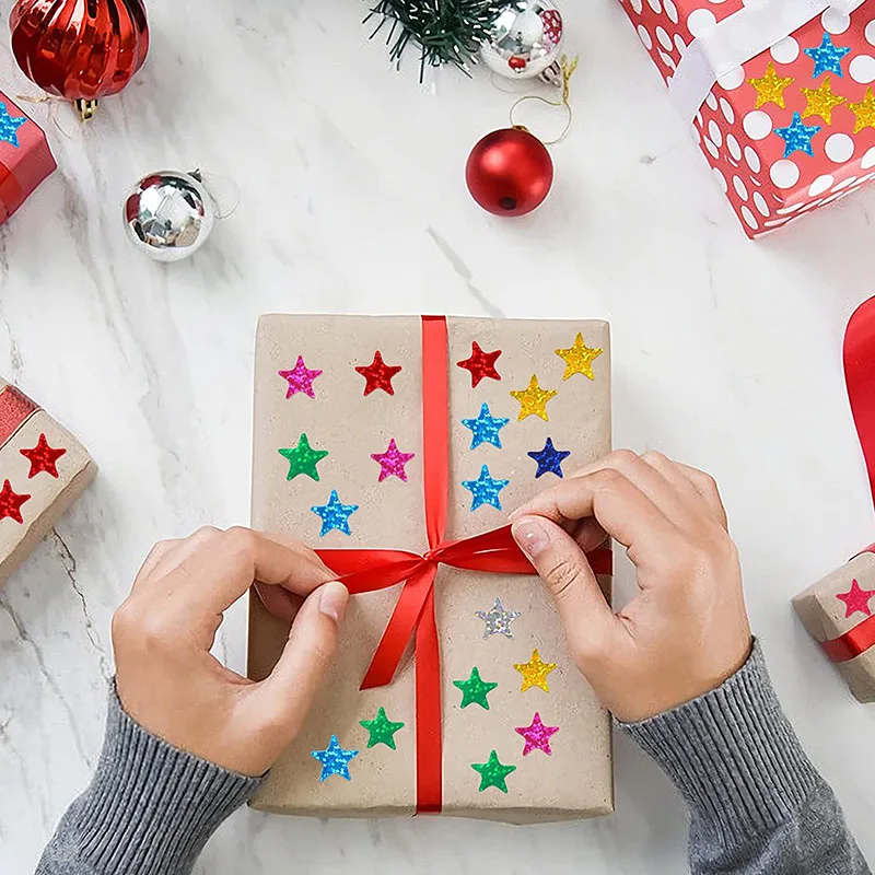 30 ورقة احباط نجمة معدنية ملصقات أورورا الفضة الذهب الملونة نقل ملصقات DIY بها بنفسك الشارات مكافأة السلوك الرسم البياني بريق التسمية #4