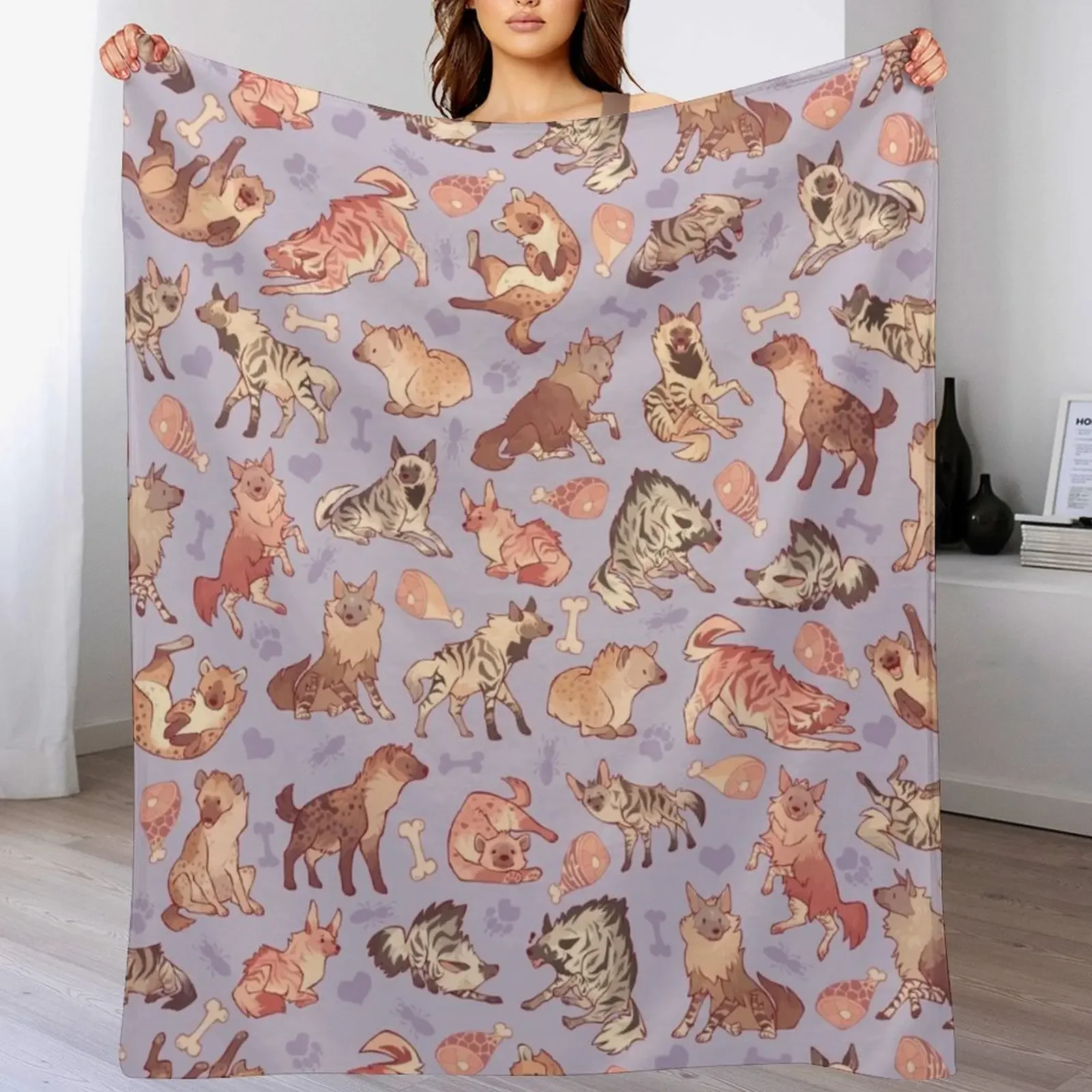 Hyenas in lavender Throw Blanket Flannel Kid'S cosplay anime Blankets