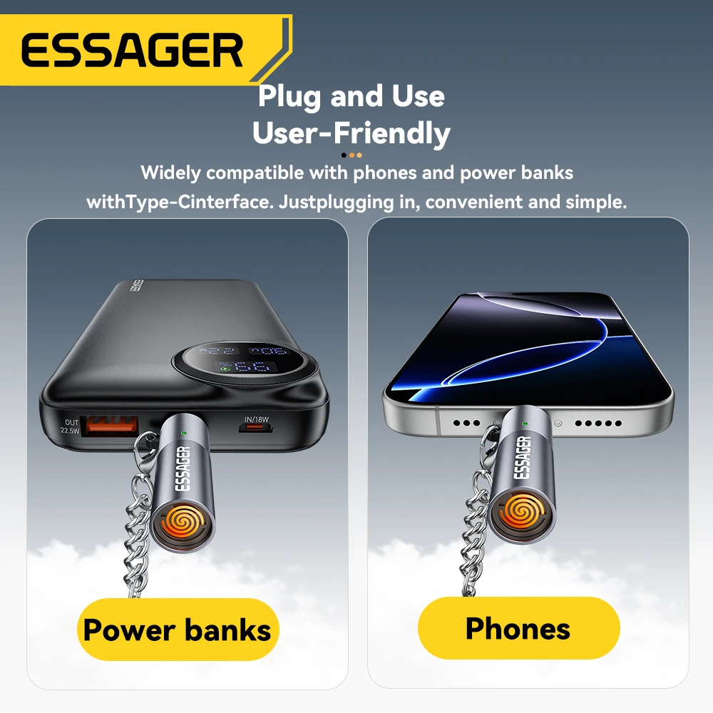Essager USB-C Mini Lighter Tungsten Wire Blow-to-Ignite Safety for Air Travel No Flame  Auto Shut-Off Typec Cigarette Lighter