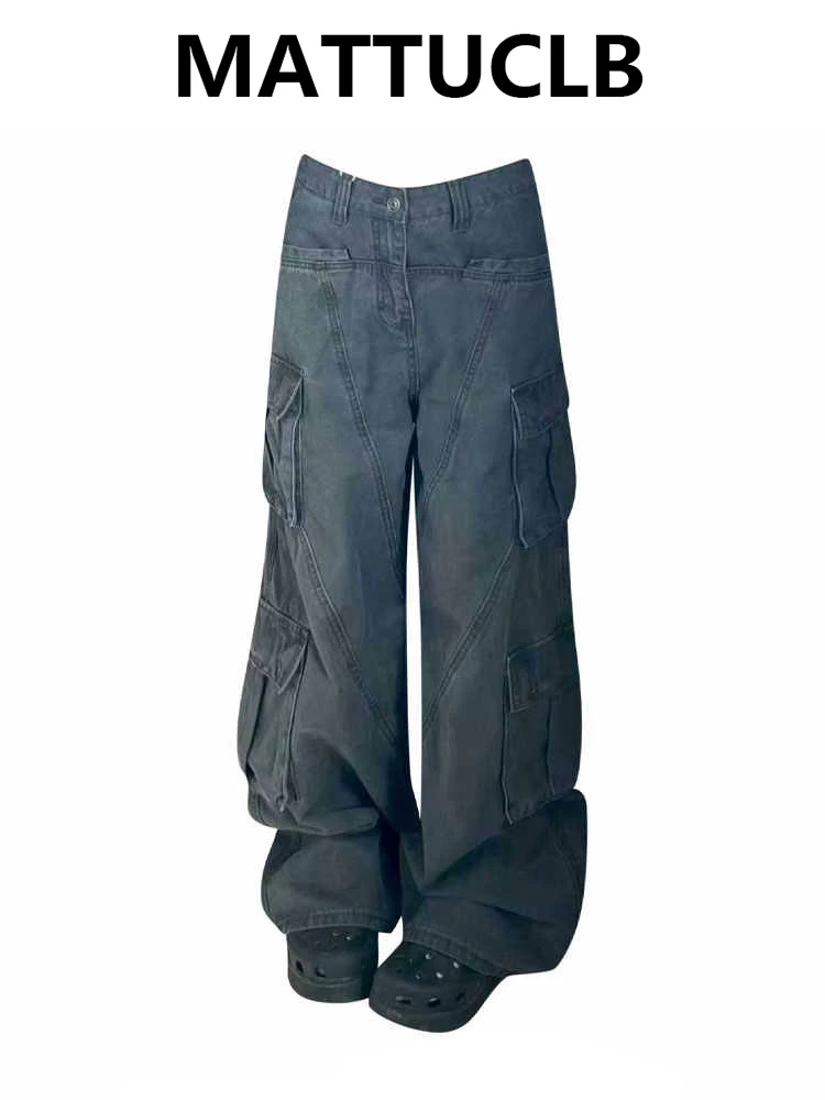 

Women's Jean Men Cargo Jeans Denim Pants American Retro Punk Abi Y2k Wide Fit Cowboy Japanese Harajuku Long Trousers Boyfriend