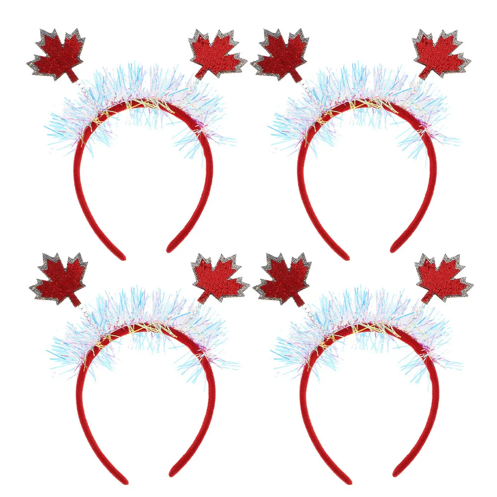 

4Pcs Thanksgiving Headband Fall Autumn Maple Leaf Iridescent Tinsel Tiara Hairband Holiday Costume Hair Accessories Festival