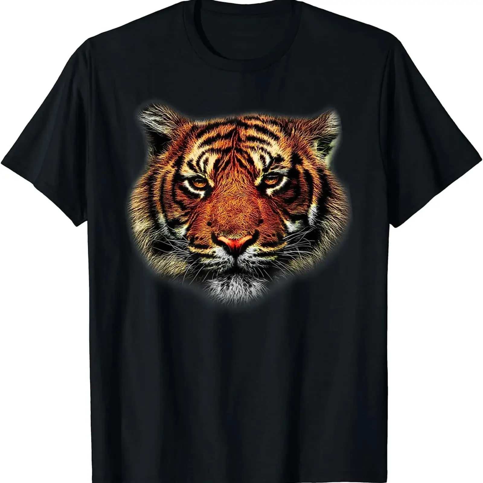 Tiger Eyes Animal Print Leopard Cheetah Head T Shirt vintage Washed streetwear Casual Breathable Comfortable Soft homme fashion