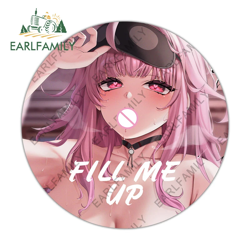 

EARLFAMILY 13cm x 13cm for Hololive Fill Me Up Car Sticker Car Goods Ahegao Face Decal Hentai Personality Vinyl Car Accessories