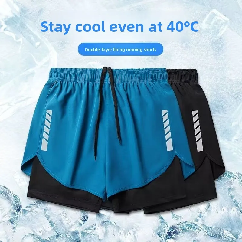 

Men's Running orts Qui Dry Fitn Equipment Cycling Marathon Tee-quarter Length Inner Lined Fake Two-Piece orts