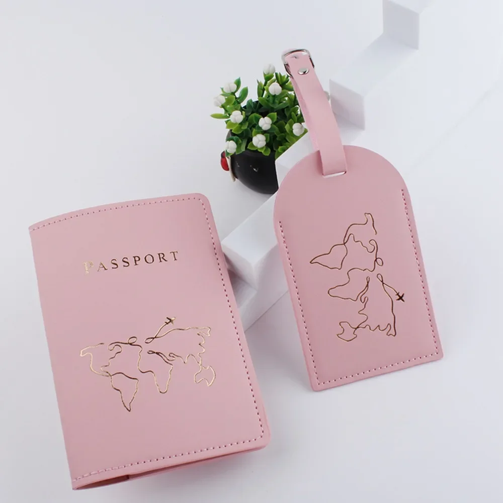 2 Pcs New Short Couple Passport Cover Letter Women Men Travel Wedding Passport Cover Luggage Tag Holder Travel Case Set