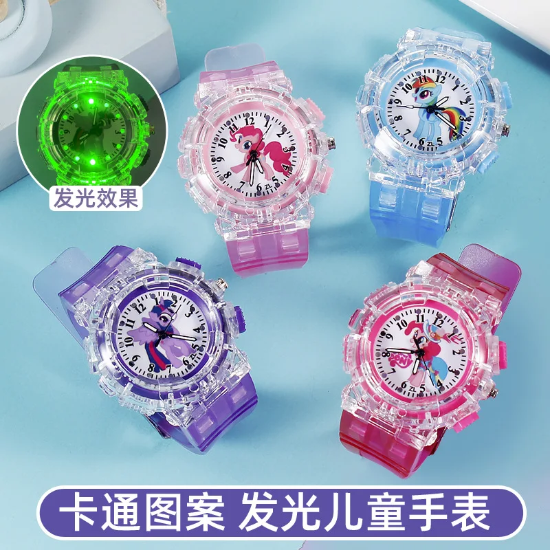 

Новые светящиеся детские часы с пони, аналоговые кварцевые часы с героями мультфильмов для мальчиков и девочек, детские электронные часы с указателем, игрушки, подарки на день рождения