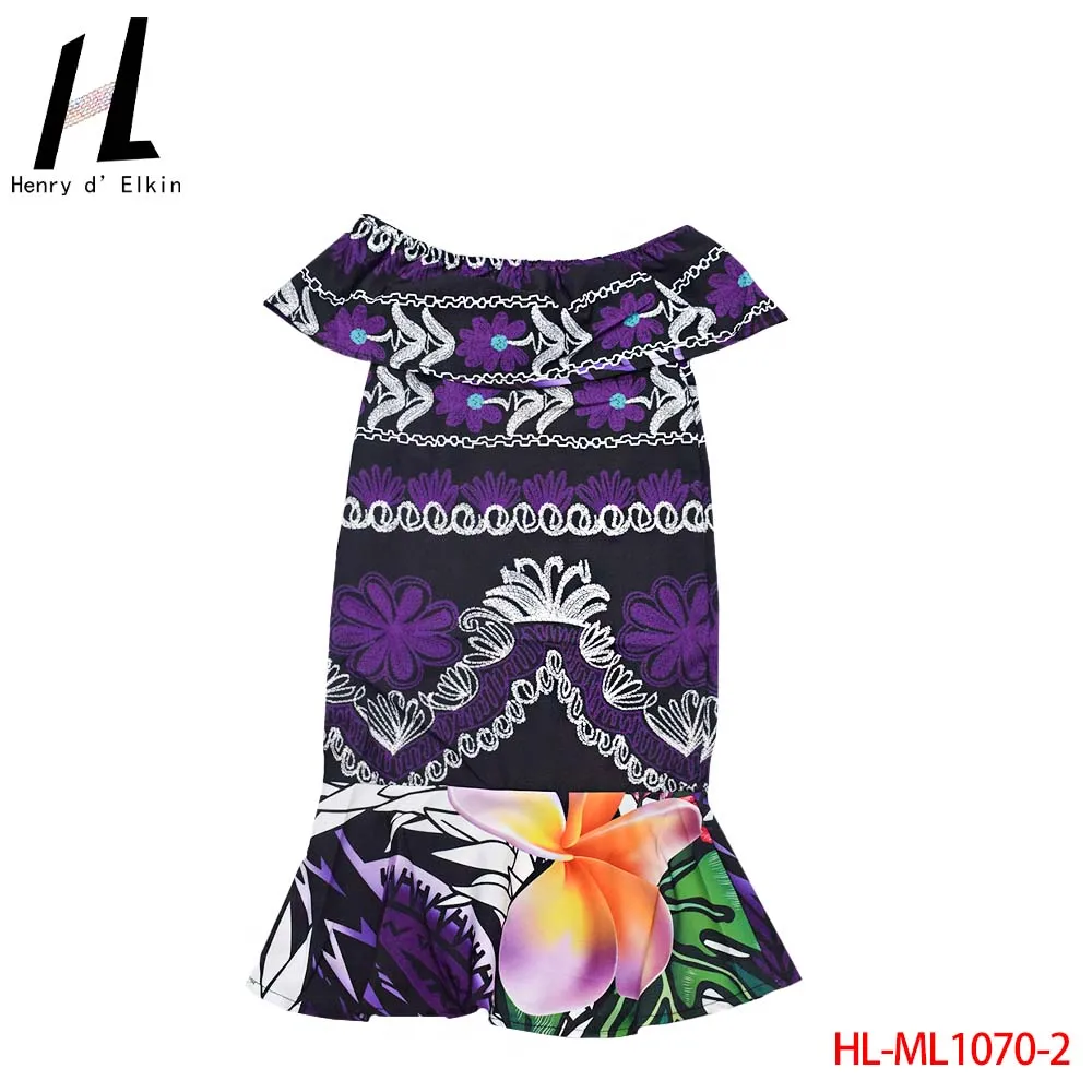 

Fashion Kid's clothing Off Shoulder Style Custom Tropical Floral Print Dress Island Deisgn