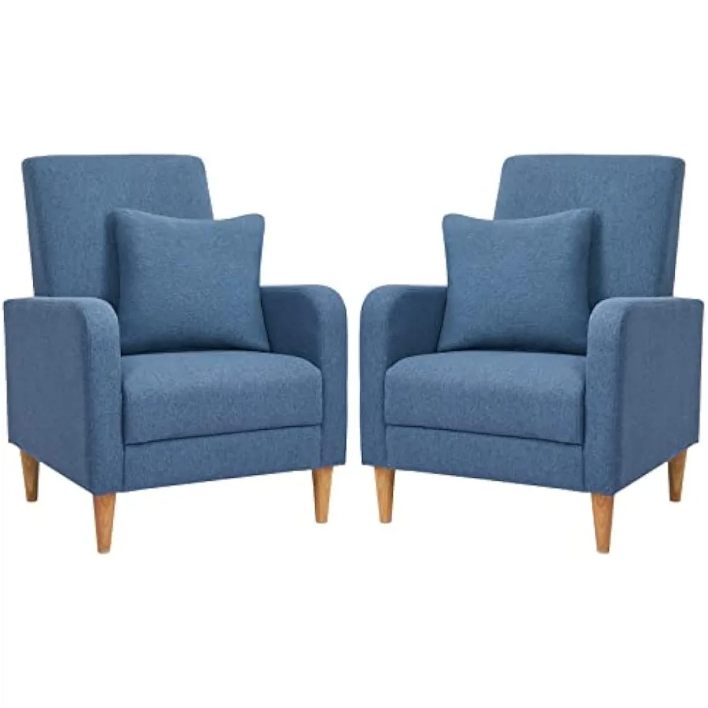 

modern accent living room chairs set of 2, upholstered fabric armchair reading side chair, single sofa with back pillow and woo