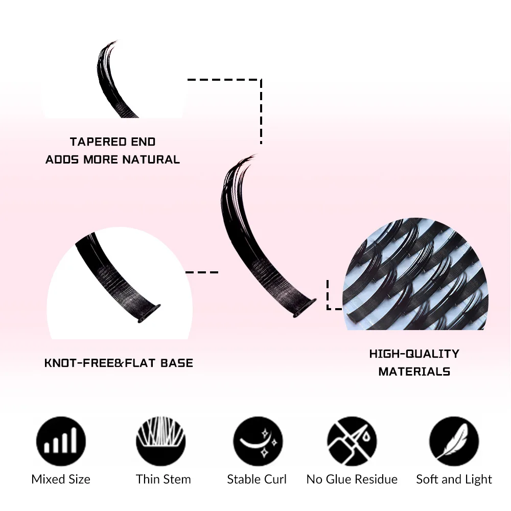 200개입 풍성한 검정색 인조 속눈썹 두꺼운 요정 스타일 아이 메이크업 도구 일상용 만화 무대용 어두운 속눈썹 연장에 적합