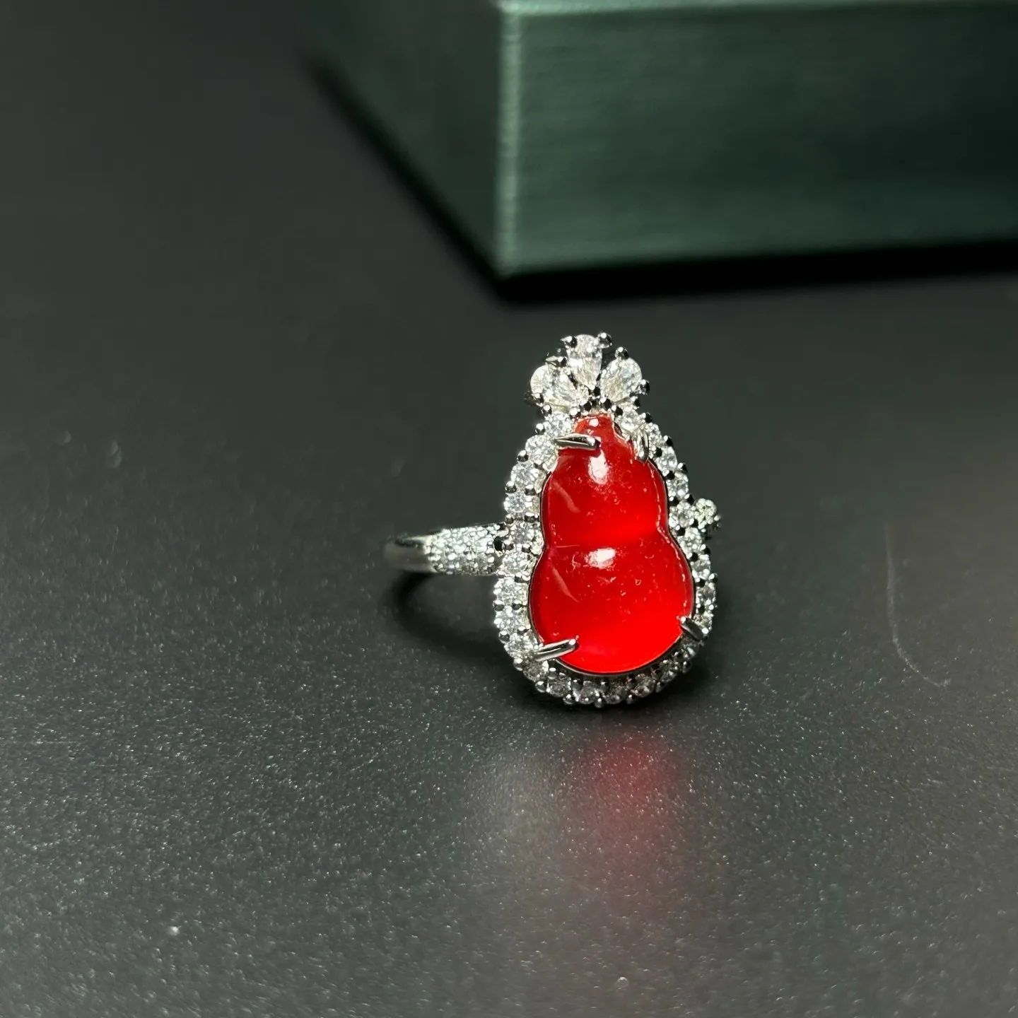 Natural Inlay Ice red Burmese Jade Jadeite adjustable Amulet Rings