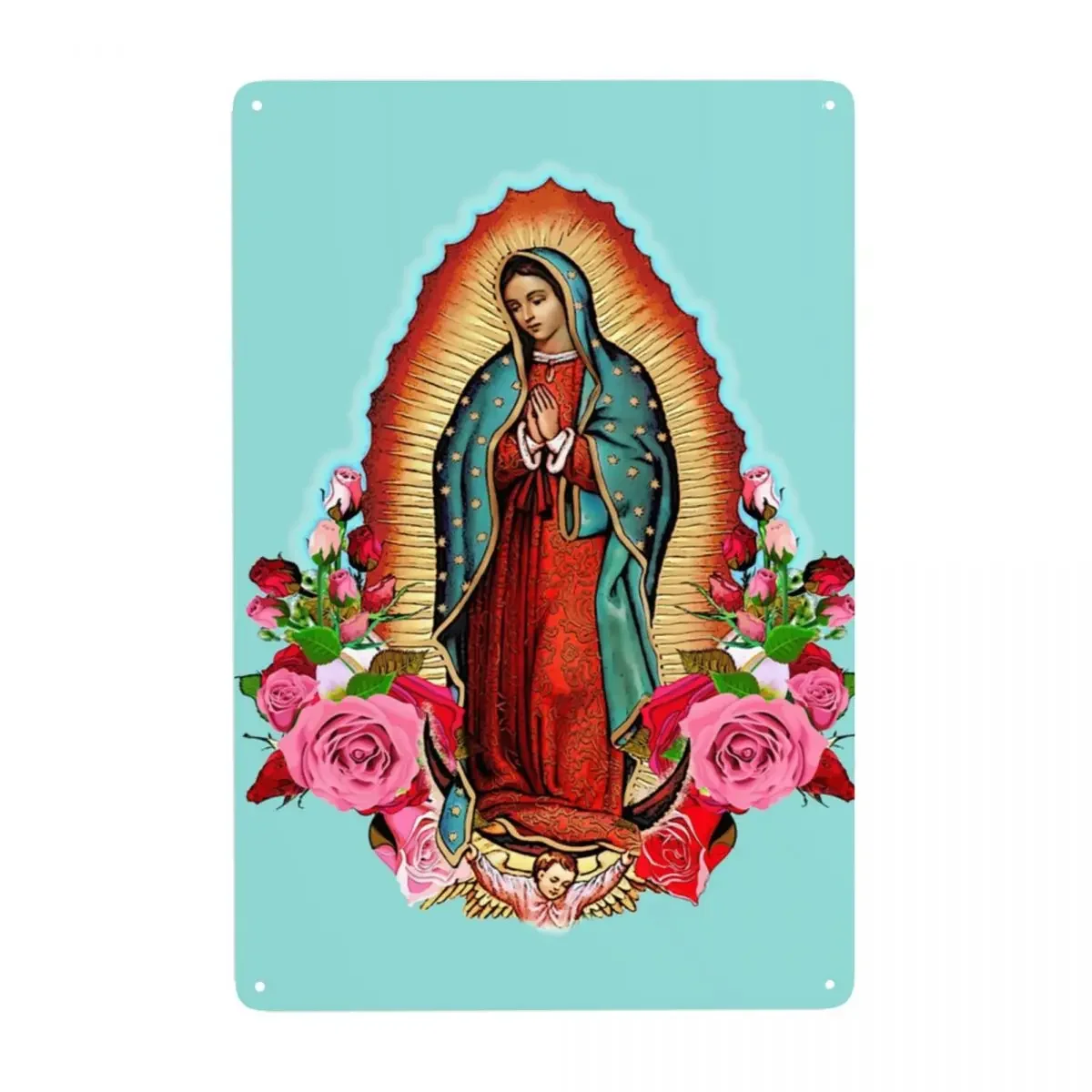 Retro-Metallschilder mit der Jungfrau Maria von Guadalupe, individuelle mexikanische katholische Heiligen-Blechschilder für Pub, Café, Garten, Heimdekoration, 30 x 20 cm
