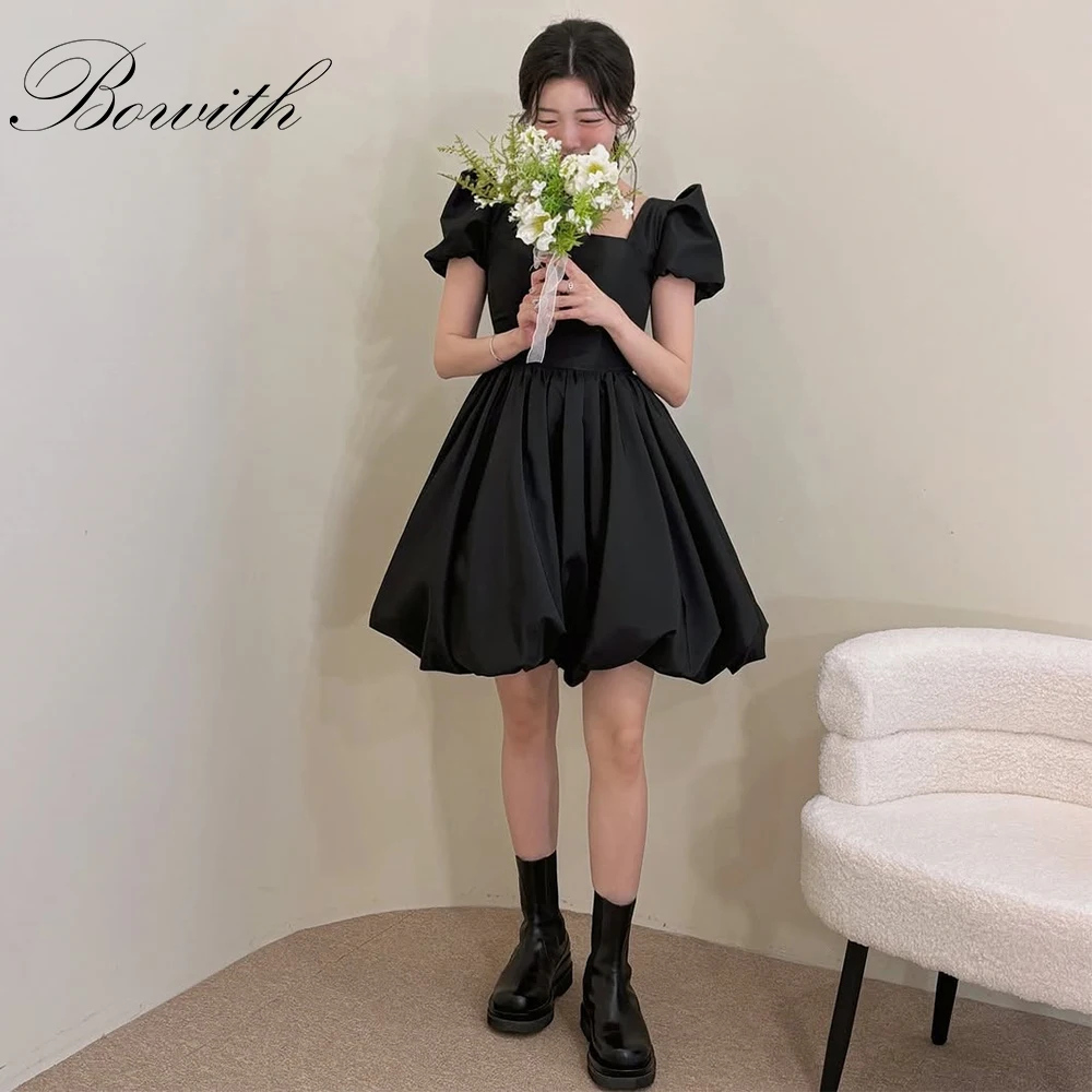 

Bowith Korean Mini Evening Party Dresses Short Sleeves Black Wedding Snap Dresses Customized Short Prom Dresses Evening Dresses