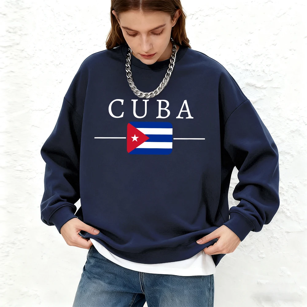 Cuba bandeira carta impressa das mulheres hoodies outono oversized moletom esportes crewneck quente jogging pullovers básico roupas femininas