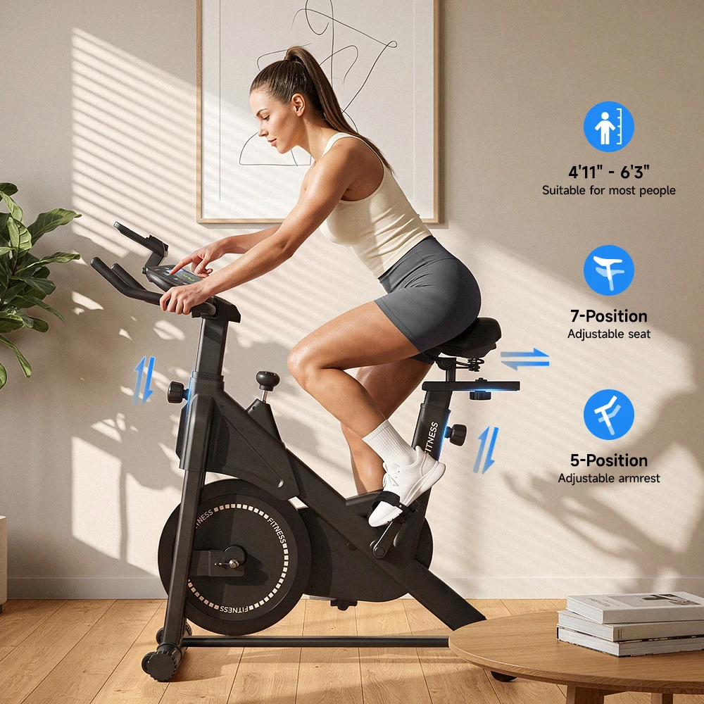 Formill DC001A & DC002A – magnetisches, stationäres Heimtrainer-Fahrrad, Indoor-Cycling-Fahrrad mit 8 kg schwerem Schwungrad, LCD-Monitor, verstellbarer Sitz und Tablet-Halterung für das Training im eigenen Fitnessraum. – Detail 19