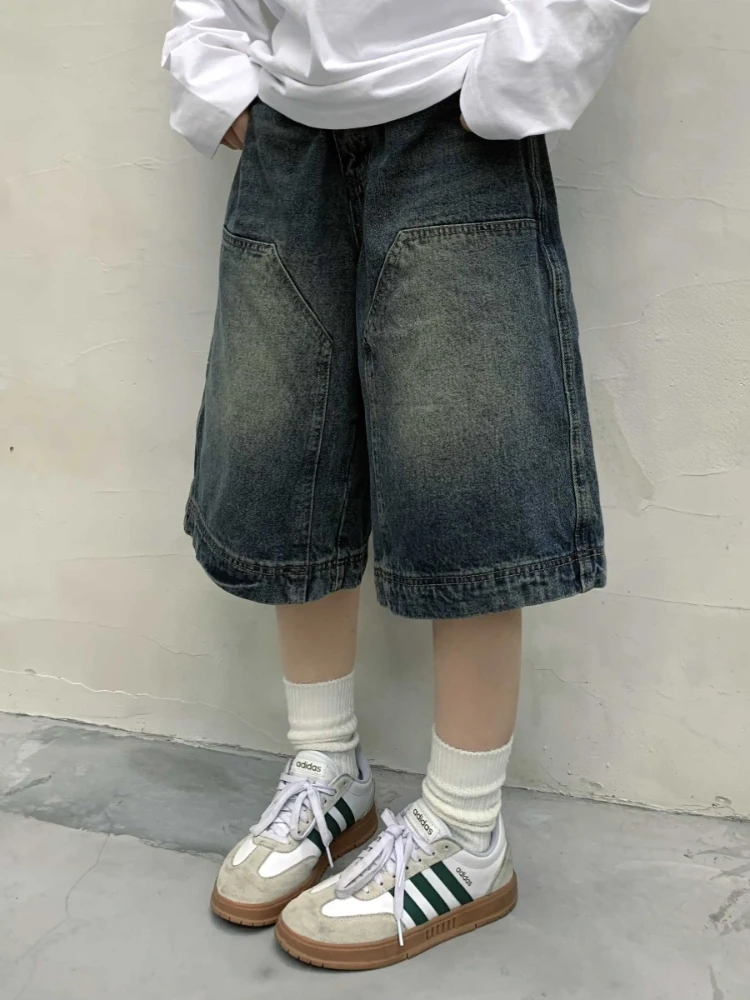 

Y2k Vintage Baggy Jorts Women Wide Leg Five Points Jeans Korean Streetwear Casual Oversize Washed Denim Shorts Summer