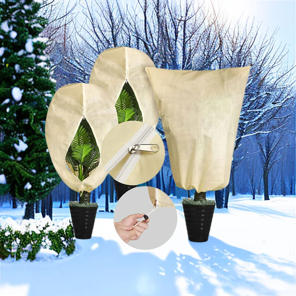 2/4Packs Winter Plant Frost Protection Covers 100x80CM Garden Fleece Frost Protecting Bag Against Cold with Zipper Drawstring