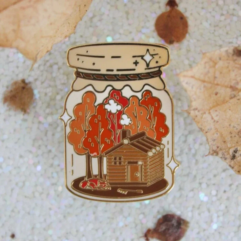 Jar of Autumn Enamel Pin Fall Vibe Metal Badge Nature Brooch Fox Lapel Pins Gifts Wholesale