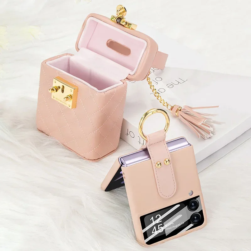 

Diamond Pattern Leather Crossbody Bag Case For Galaxy Z Flip 5 Shoulder Chain Pouch Cover For Galaxy Z Flip4 Flip3 Case.