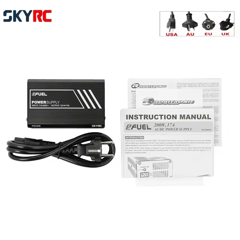 

SkyRC PSU200 Power Supply 200W 17A AC to DC Adapter for RC Battery Charger B6 neo B6 nano XT60 Output Portable Smart Cooling Fan