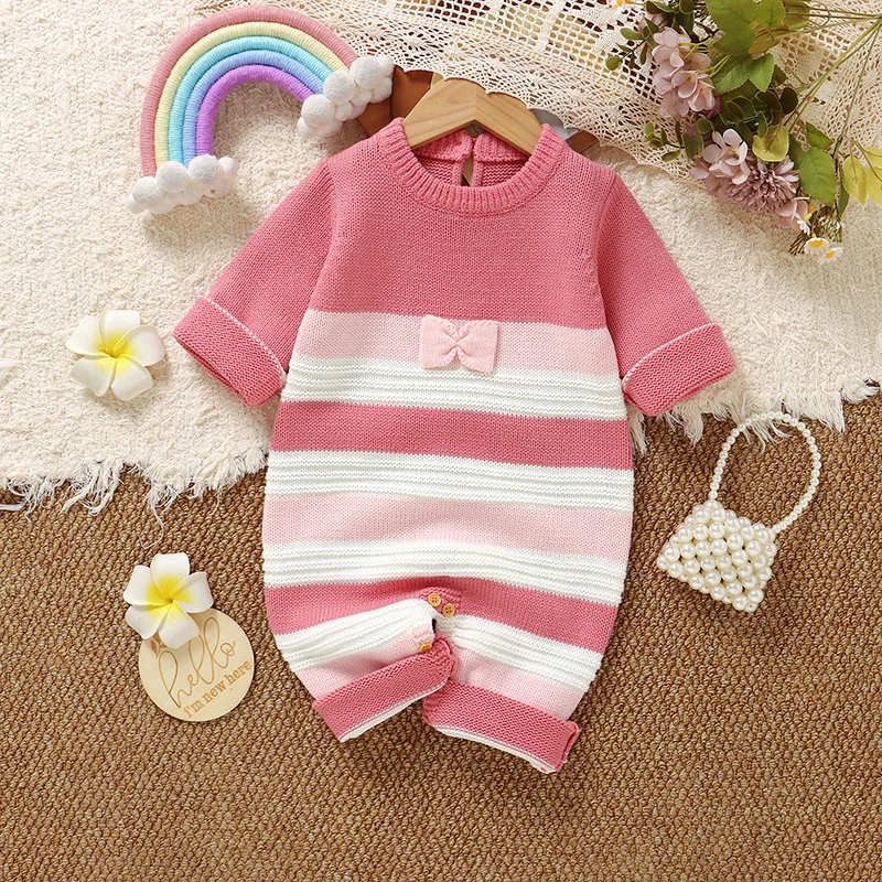 Pink Baby Girls Rompers Clothes Spring Autumn Winter Long Sleeve Newborn Infant Outwear Jumpsuits Playsuits Knit Children Outfit