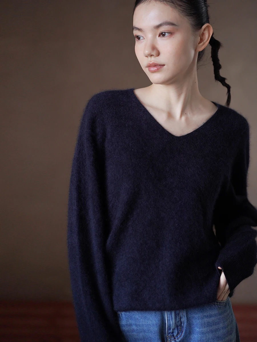 

Hacikis Miss mat Quali Long Termism Camere Wool Blend Loose V-ne Slimming Commute Sweater Soft Medium Knitted