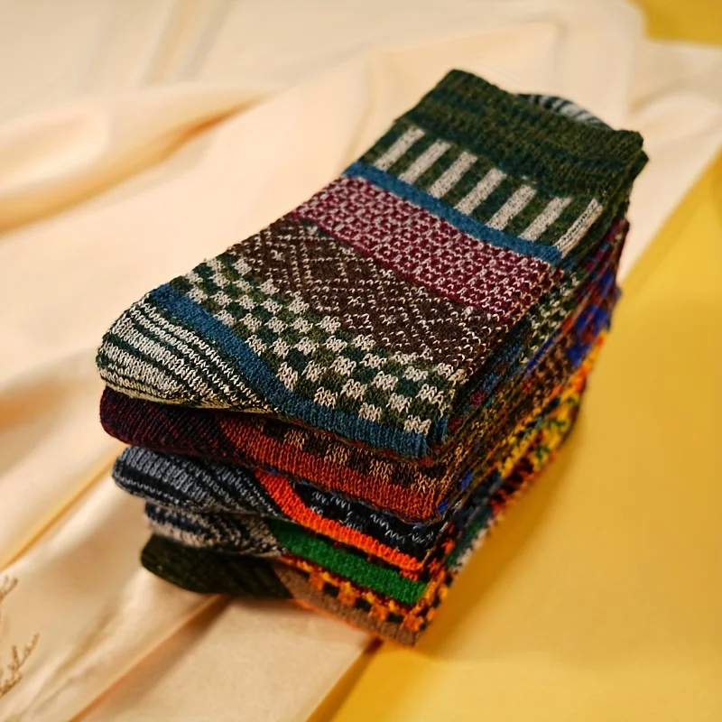 5 أزواج من الجوارب الدافئة والرطوبة لخريف وشتاء |   هدية مثالية للعطلات، جوارب عيد الميلاد