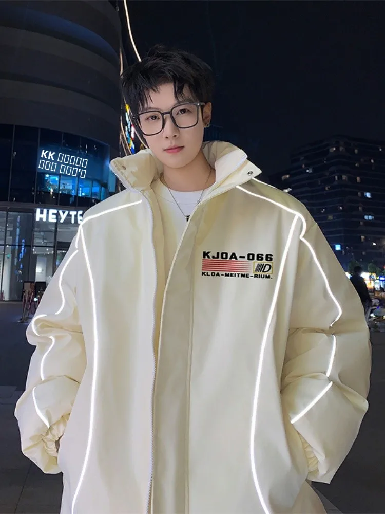 

Светоотражающая хлопковая куртка для мужчин: модная подростковая верхняя одежда в американском уличном стиле