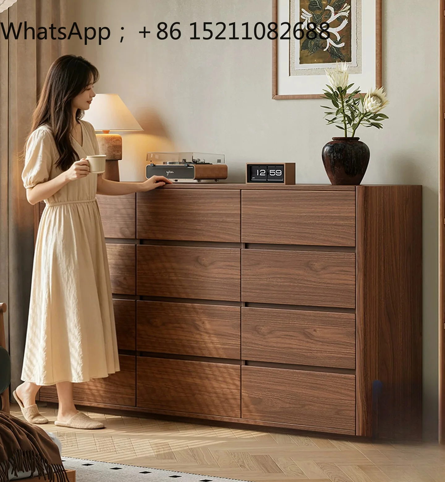 LLY Home Living Room Storage Side Cabinet Log Wind Bedroom Bed End Against the Wall Large Capacity Five-bucket Drawer Cabinet