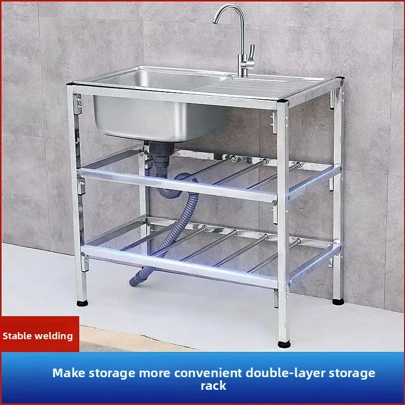 Stainless Steel Kitchen Sink Rack Dual Basin with Drainboard Stand for Washing Vegetables Dishes Face Hands and Countertop Use