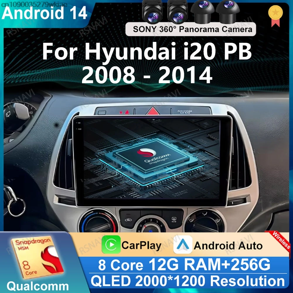 

Andoird 14 Автомобильный радиоприемник для Hyundai I20 PB 2008-2014 BT 5G WIFI GPS Viedo Player 4G LTE DVD Стерео Беспроводной Carplay Auto DSP