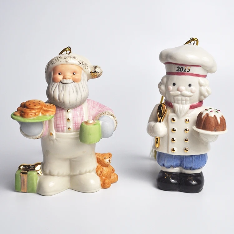 

Merry Christrmas Ceramic Santa Claus Figurines Porcelain Cake Chef Scupture Holiday Decoration Layout Window Decor Gifts