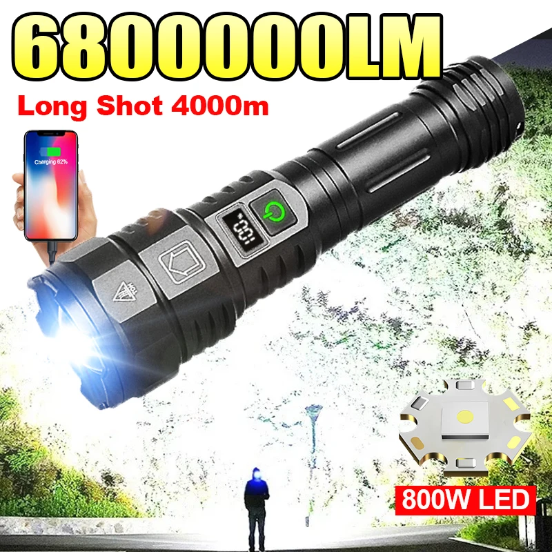 Powerful LED Flashlight Long Shot 4000M Super Bright Rechargeable Lamp Ultra Power Torch lamp Outdoor Emergency Camping Lantern