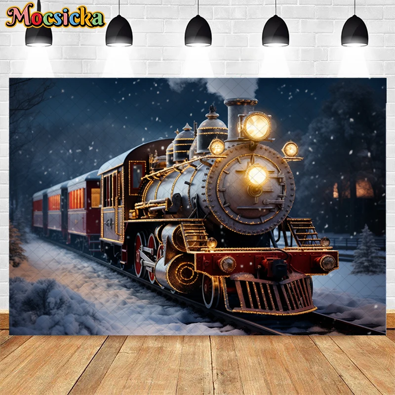 Winter Snow Christmas Fairy Tale World Photography Backdrops Train Pine Tree Santa Claus Photocall Kids Background Photo Studio