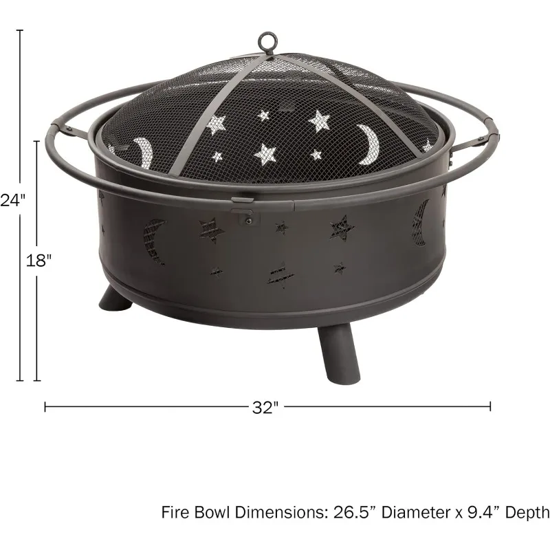 Fire Pit - 32-Inch Outdoor Wood Burning Firepit with Screen, Poker, and Cover - Outdoor Fire Pits for Backyard