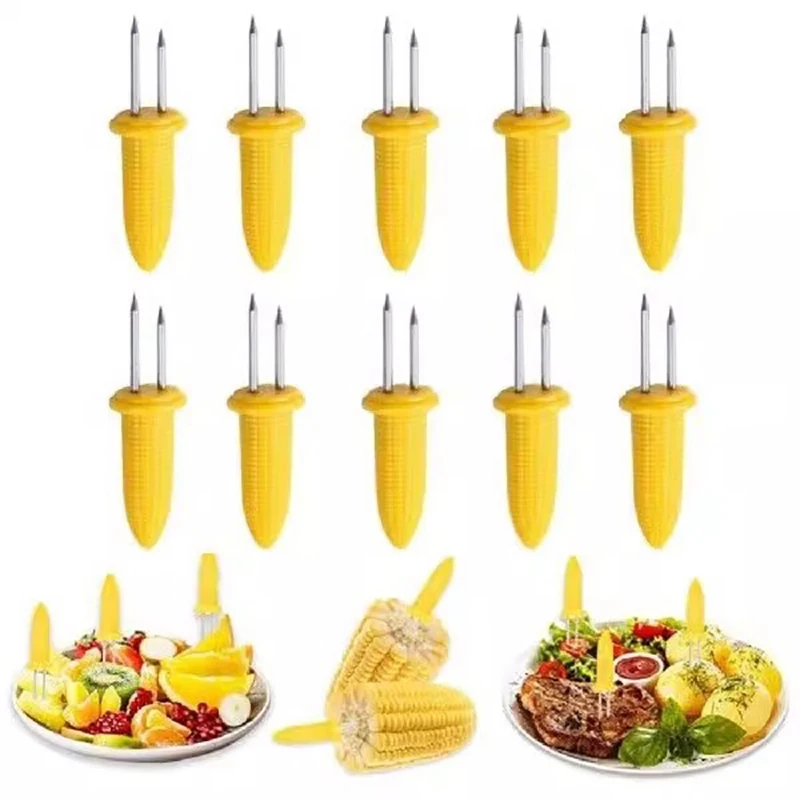 

10Pcs Corn Fork BBQ Stainless Steel Corn Holders Handheld Anti Scalding Corns Needle Corn On The Cob Double Fork Barbecue Tool