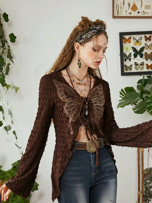 Pure Desire  Embroidery Thin Cover Tirt for Women with Belt Open Cardigan Sle Summer Faion Ladies' Top