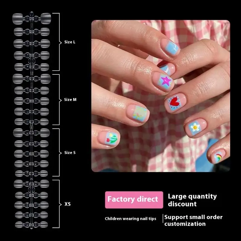 เล็บปลอมเด็ก 100 ชิ้น กดติดเล็บทรงโลงศพ เล็บปลอมใส สำหรับต่อเล็บ อุปกรณ์ทำเล็บ