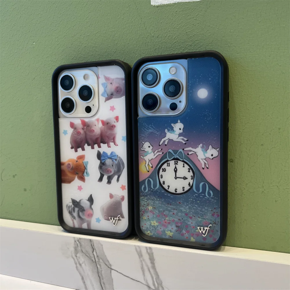 جديد Wildflower ثلاثية الأبعاد WF هريرة الأغنام قضية الهاتف آيفون 12 13 14 15 16 17 برو ماكس زائد القرد INS الكرتون غطاء الحيوان خنزير لطيف