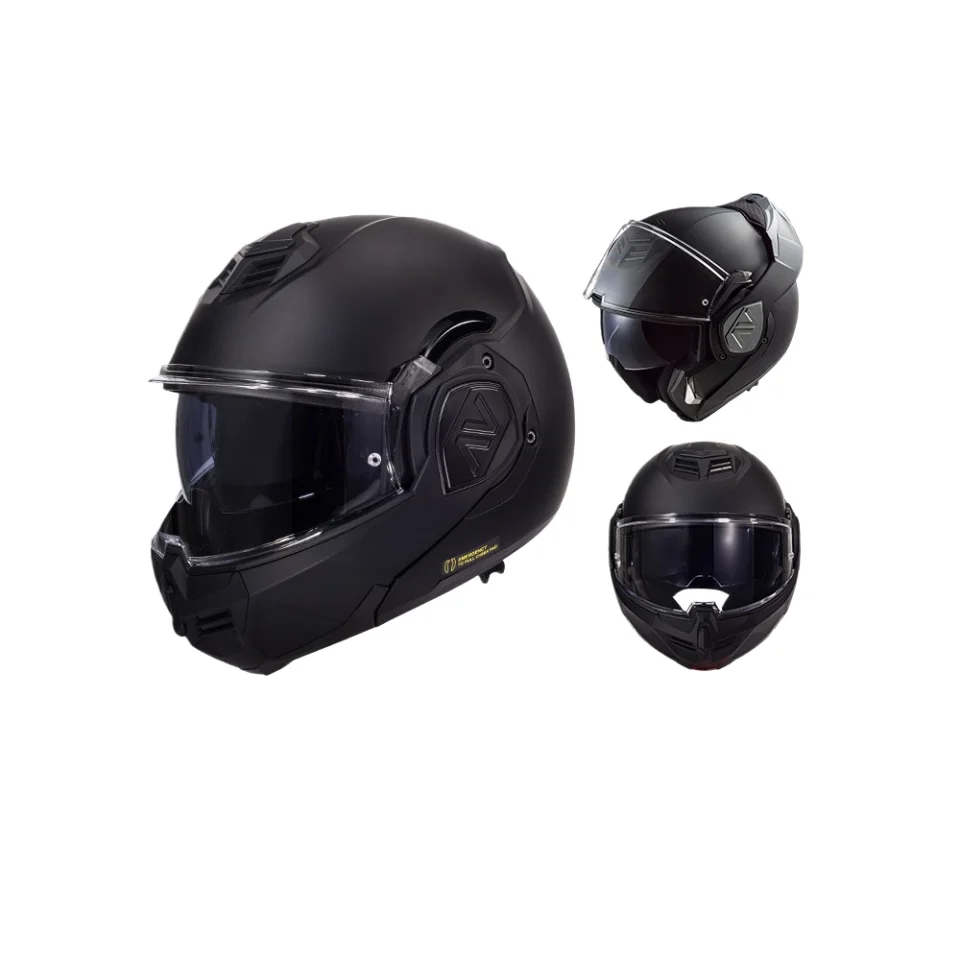 

Modular Flip Motorcycle Helmet Certified Reinforced Chin Bar Dual Visor Quick Release Closure All Seasons KPA Shell