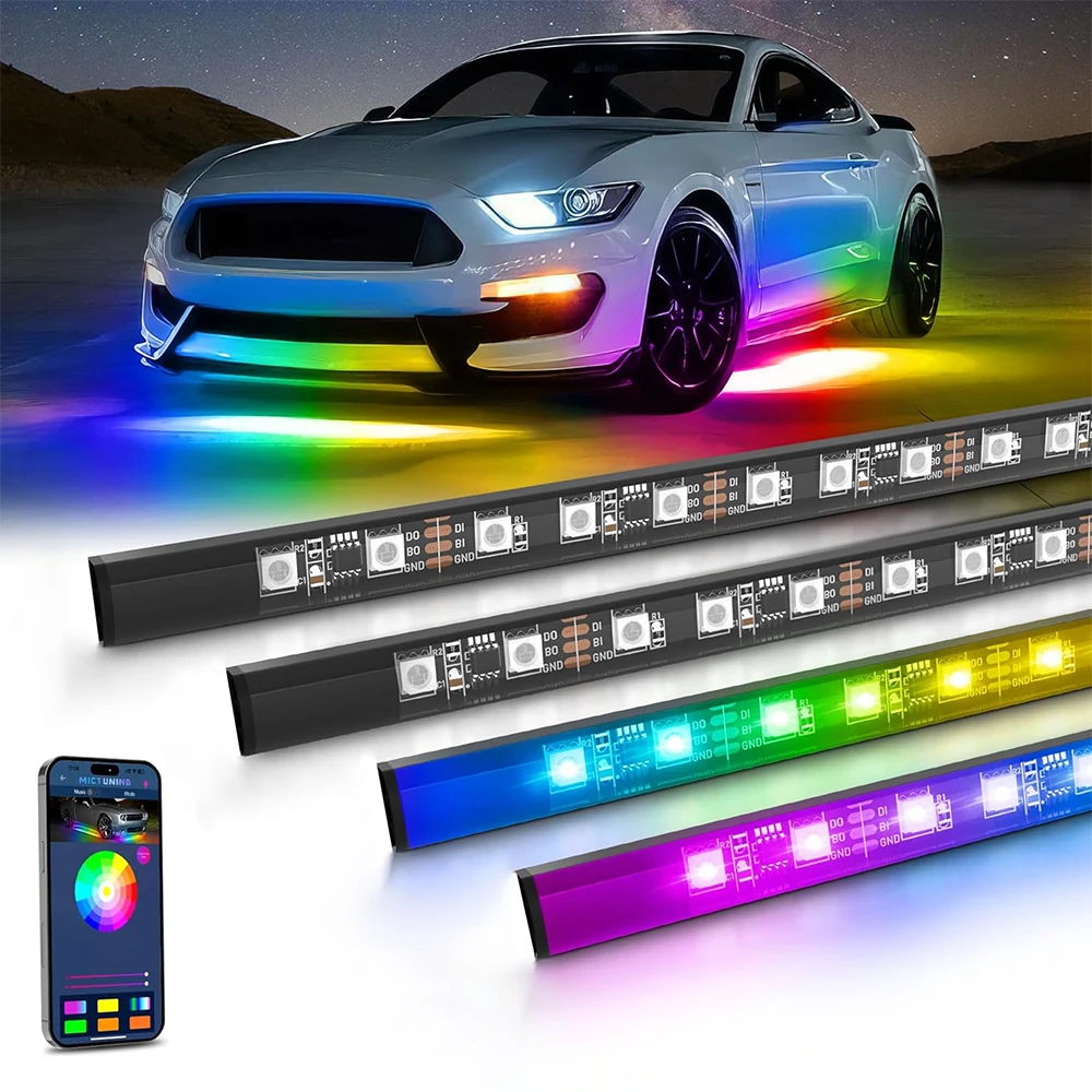 Car Flexible Underglow Strip Light LED Underbody Remote APP Control RGB Neon Lights Atmosphere Lamp for Auto Decoration