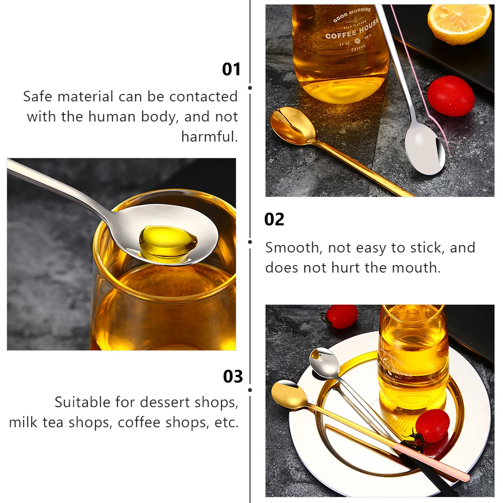 

4 Pcs Stainless Steel Ice Spoon Coffee Tea Dessert Gadgets Kitchen Tools Non Fading Breaking Resistant Home Office Use